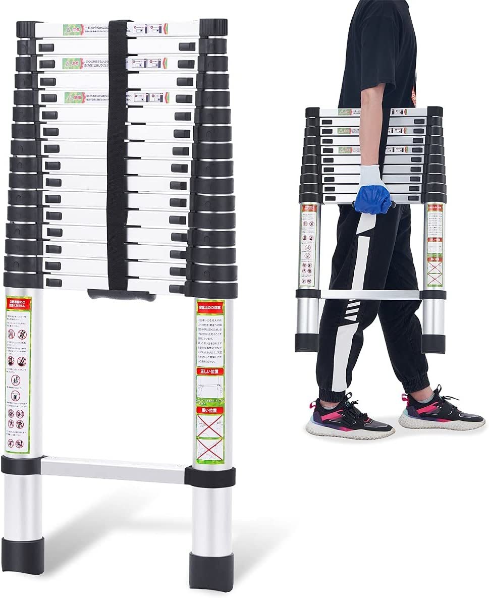 6.2m-シルバーち】 伸縮はしご 耐荷重150kg 軽量 持ち運びやすい