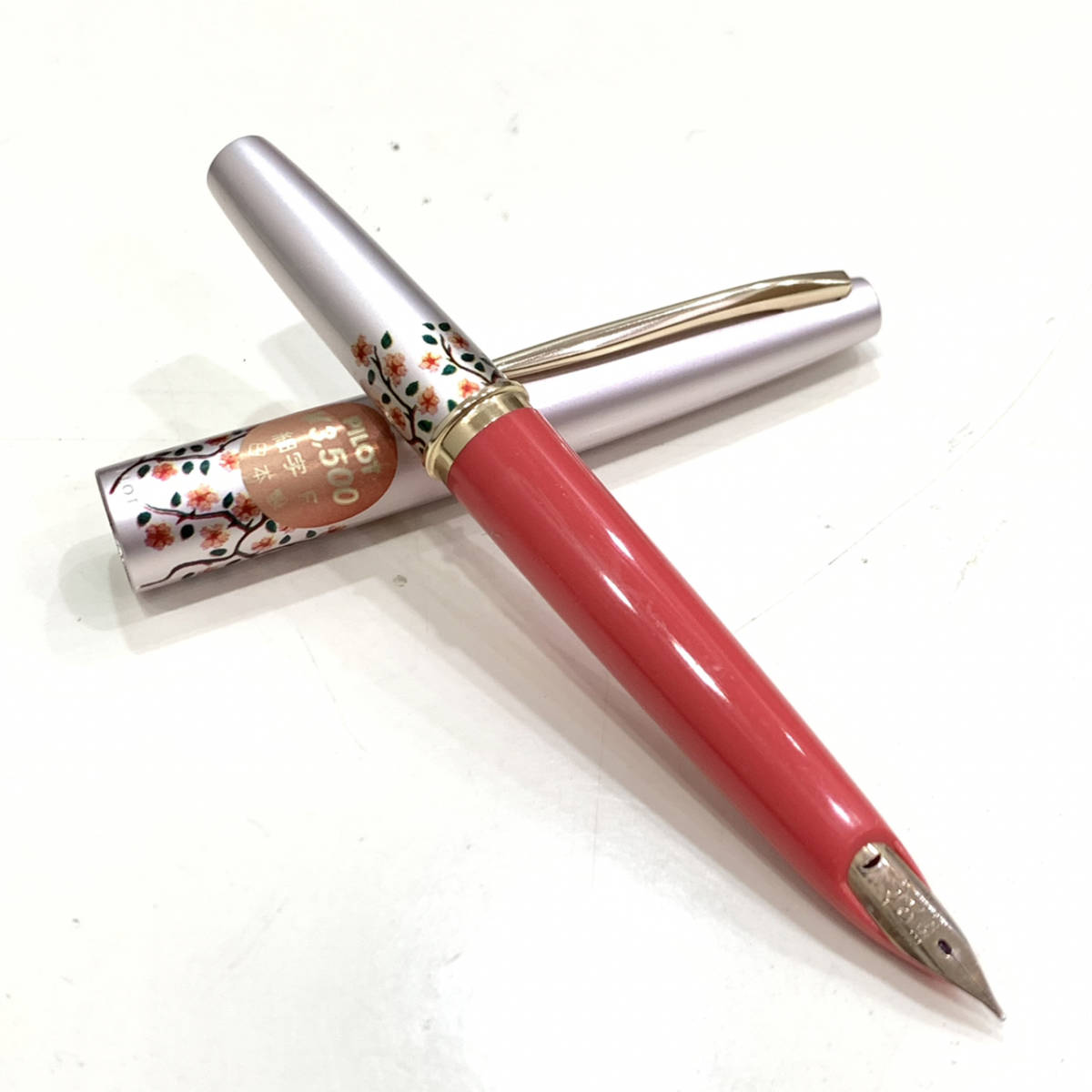 未使用品 PILOT パイロット 花柄 万年筆 F 細字 14K 585 14金 ペン先 インク無し コンパクト 軽量 筆記用具 文房具 コレクション 480_画像1