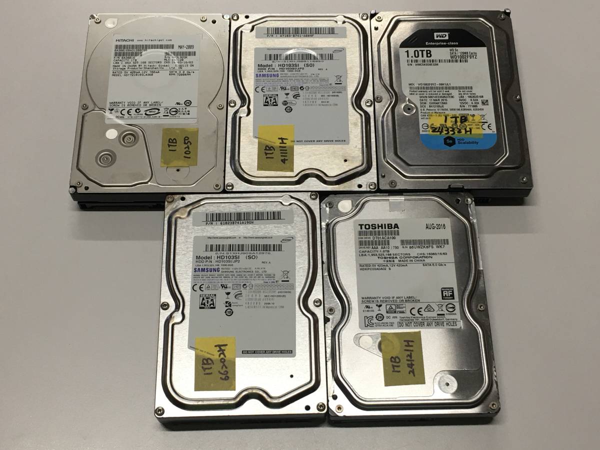 定番人気！ A19677)各社 3.5インチ SATA 1000GB HDD 中古動作品5点