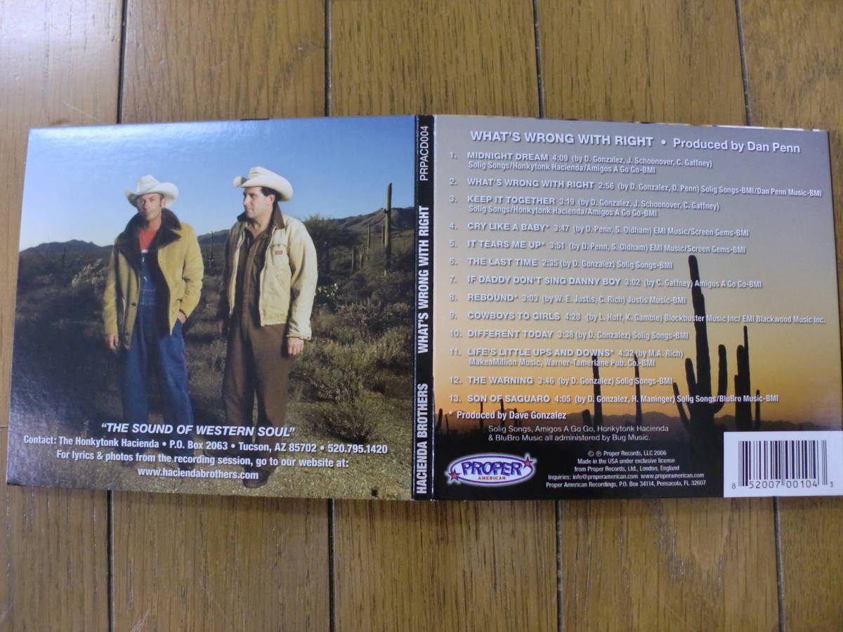 【CD】HACIENDA BROTHERS / WHAT'S WRONG WITH RIGHT 2006 PROPER PRPACD004 カントリー・ソウル　プロデュースDAN PENN_画像3