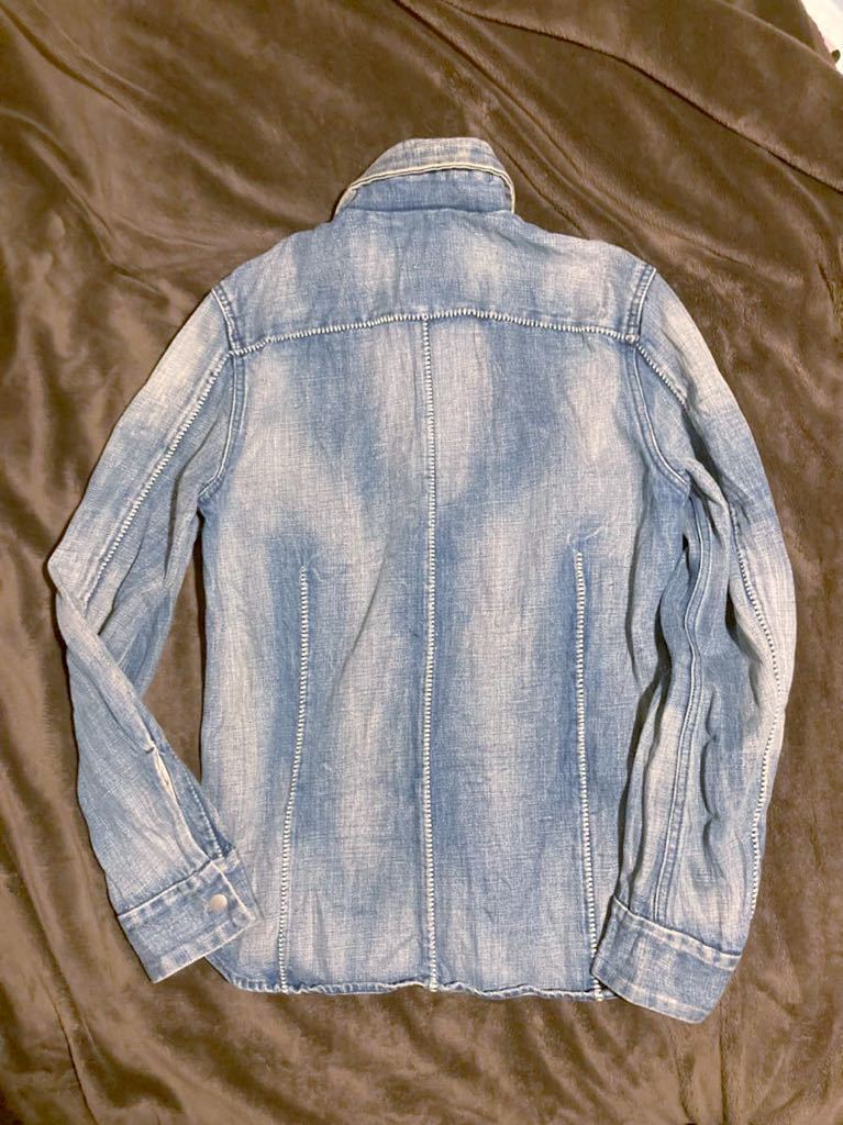デニムジャケット　日本製　ワングラビティONE GRAVIT ビンテージ　加工デニムシャツ GジャンMサイズ　中古　古着_画像2