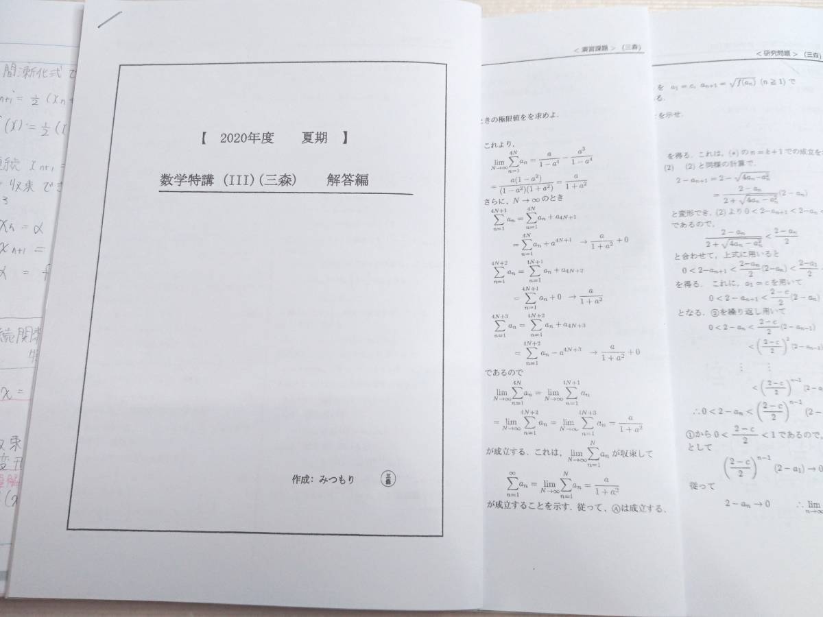 21年度対応　20年最新　駿台　夏期　数学特講Ⅲ　三森先生　講義解説・研究問題・カラー板書　河合塾　Z会　東進　鉄緑会　SEG