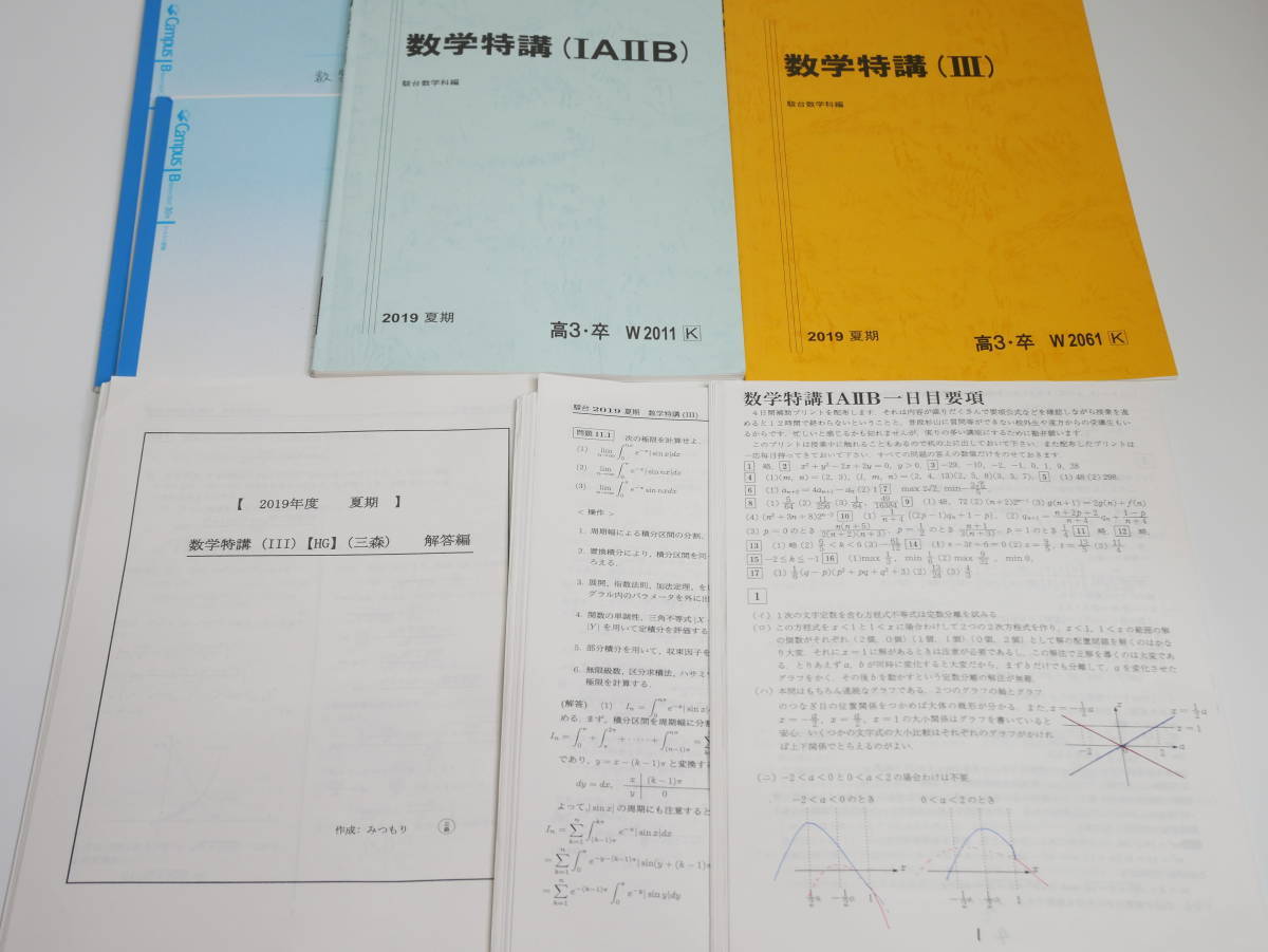 駿台　19年度夏期　数学特講ⅠAⅡB　Ⅲ　杉山・三森先生　講義解説・プリント　河合塾　鉄緑会　東進　Z会　SEG