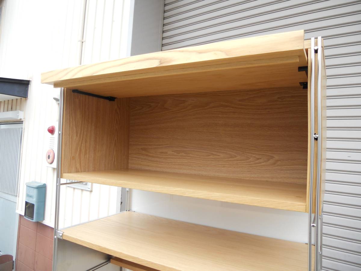 美品◇無印良品 MUJI ステンレスユニットシェルフ オーク材 フラップ扉