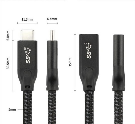 USB Type C 延長ケーブル USB 3.1 Gen2 10Gbps 5A急速充電 0.6m Type C オス to メス