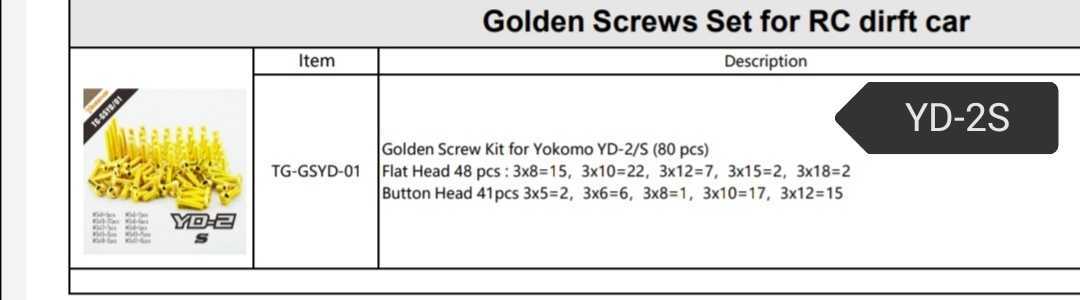 ヨコモ　YD-2S 用　ゴールドビスセット
