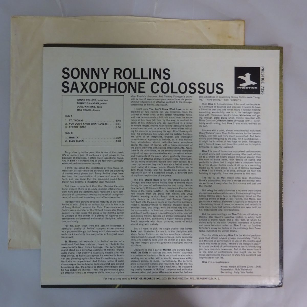 14002063;【US盤/PRESTIGE/金ラベル/MONO】Sonny Rollins / Saxophone Colossus_画像2