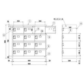 オフィス・店舗向け　メールボックス　3列4段　シリンダー錠　ニューグレー　COM-MV-12P　COM-MV-12P_画像2