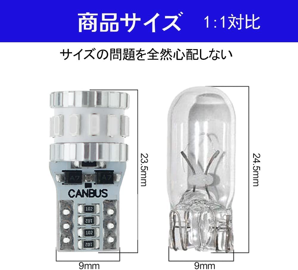 『送料無料』T10 LED レッド 爆光 2個 キャンセラー内蔵 車検　3014LEDチップ18連 12V 車用 ポジション　ランプ　赤　GO　ライト　バルブ_画像2