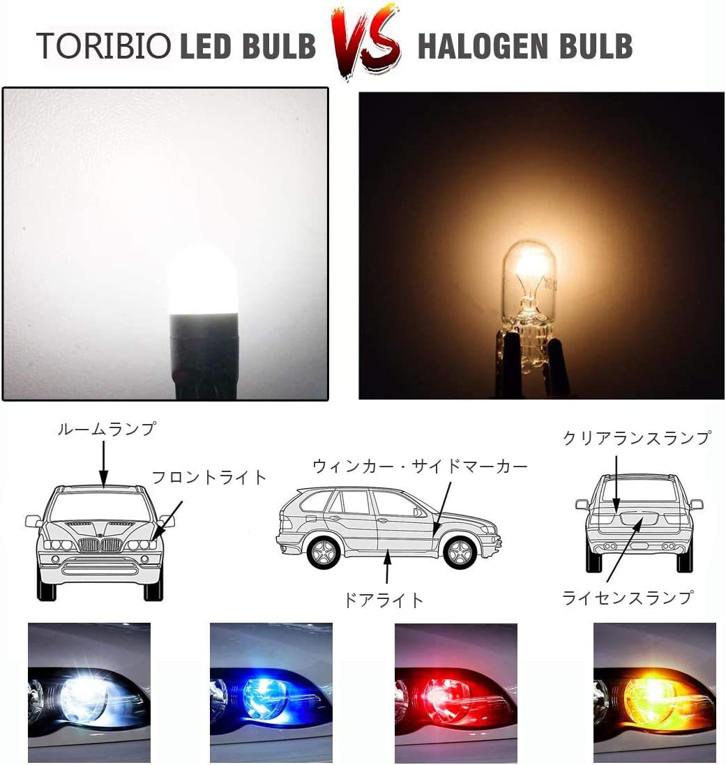 『送料無料』T10 LED 優しく明るい光拡散 高輝度 ポジションランプ　ライト ウェッジ ルーム ホワイト 白 無極性 DC12V 4個　TO　バルブ_画像2