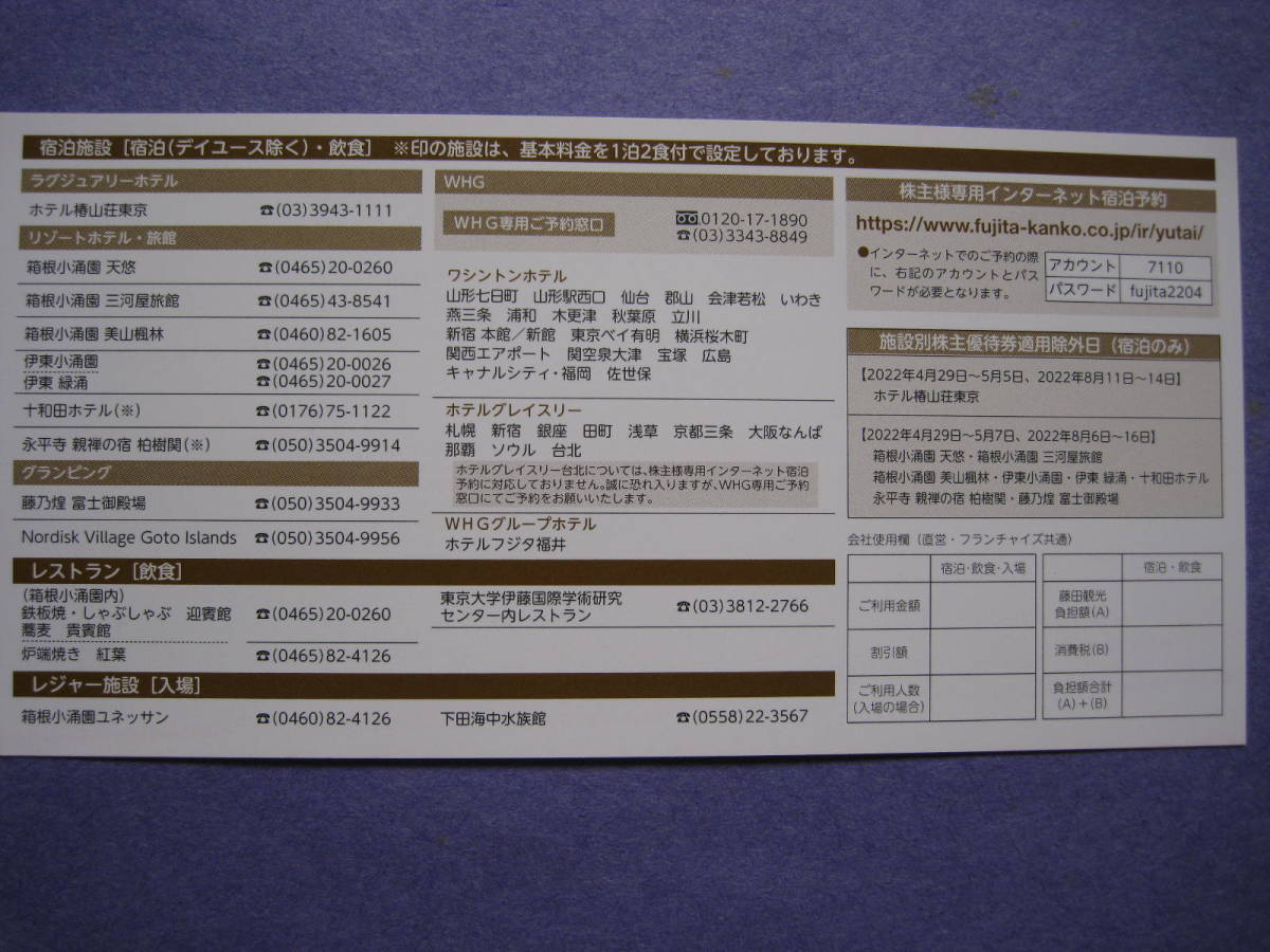 藤田観光株式会社 日帰り施設ご利用券（株主優待券） 箱根小涌園ユネッサン 下田海中水族館 2022年9月30日まで 1枚2名 おまけ付♪送料無料_画像4