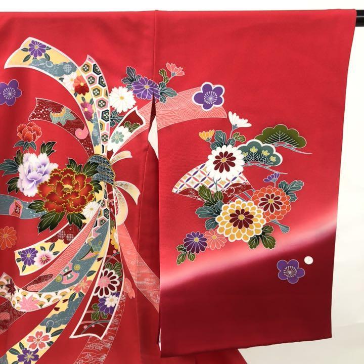 1873 正絹 一つ身 赤 刺繍 花 襦袢付 牡丹 豪華 七五三 かけ着