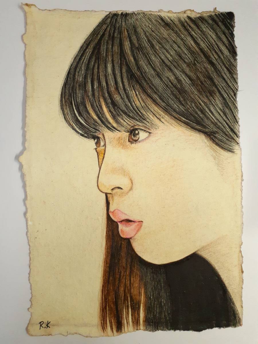 ヤフオク 手描きイラスト No 35 原画 人物画 女性 色鉛筆画