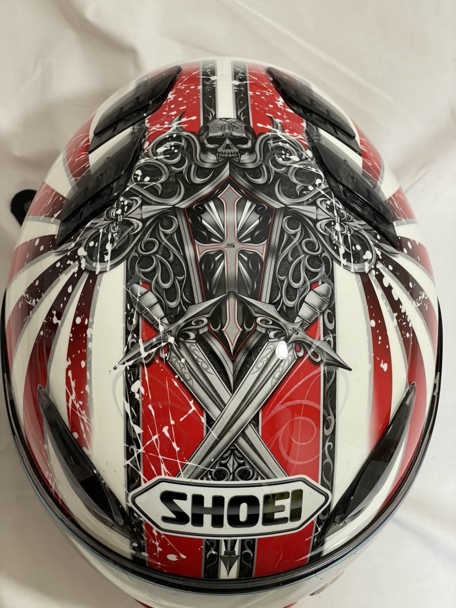 ◎【美品】SHOEI XR-1100 ヘルメット マットブラック Mサイズ 57cm ミラーシールド（別シールド付2個）ショウエイ ドクロ/クロス 赤/白_画像6