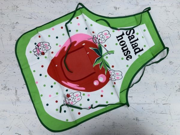 昭和レトロ オールド SALAD HOUSE エプロン 前掛け 料理教室 キッチン用具 キャラクター マスコット 緑