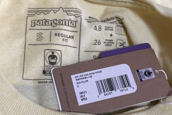 パタゴニア Tシャツ Sサイズ ラインロゴリッジポケットレスポンシビリティー PATAGONIA 38511 メンズ ISLY イエロー系