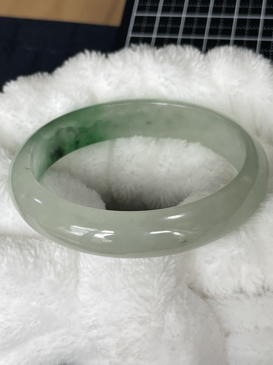 本翡翠バングル 氷漂花 氷糯種 ヒスイバングル 内径57.9mm 重さ47.5g