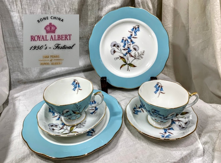 稀少ROYAL ALBERT/ロイヤルアルバート100周年記念 復刻シリーズ1950年 Festival トリオ カップ&ソーサー ケーキ皿 6点 コレクション 未使用_画像1