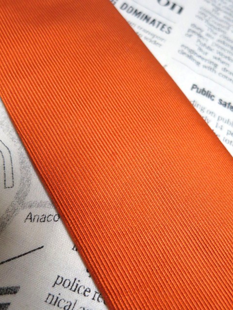 エルメス HERMES 微光沢 ネクタイ フランス製 シルク100% 大剣先小剣先差し色使い オレンジ系 G-004920 ゆうパケット_画像7