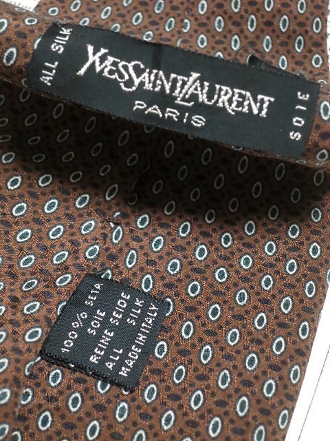 イヴサンローラン Yves Saint Laurent YSL 美品 ネクタイ シルク100% パターン柄 茶系ベース ブラウン系 J-005186 ゆうパケット_画像6