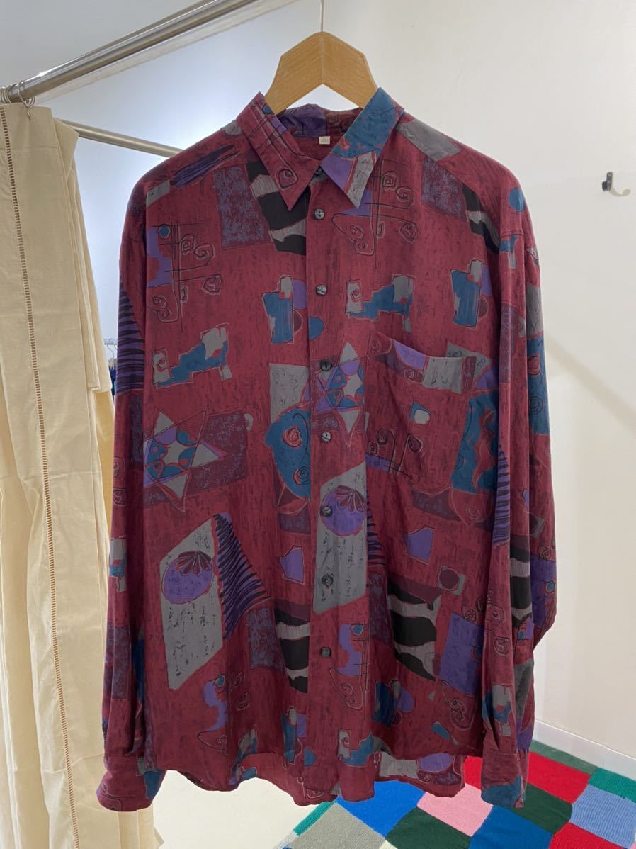 vintage euro design print silk shirt ヨーロッパ古着 ビンテージ シルクシャツ 柄シャツ デザインシャツ 60s 70s 80s_画像1