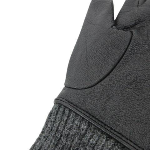【美品】ドルチェ&ガッバーナ DOLCE&GABBANA レザー ニット グローブ 手袋 ドルガバ アームカバー ロング ベルト ロゴ ブラック グレー