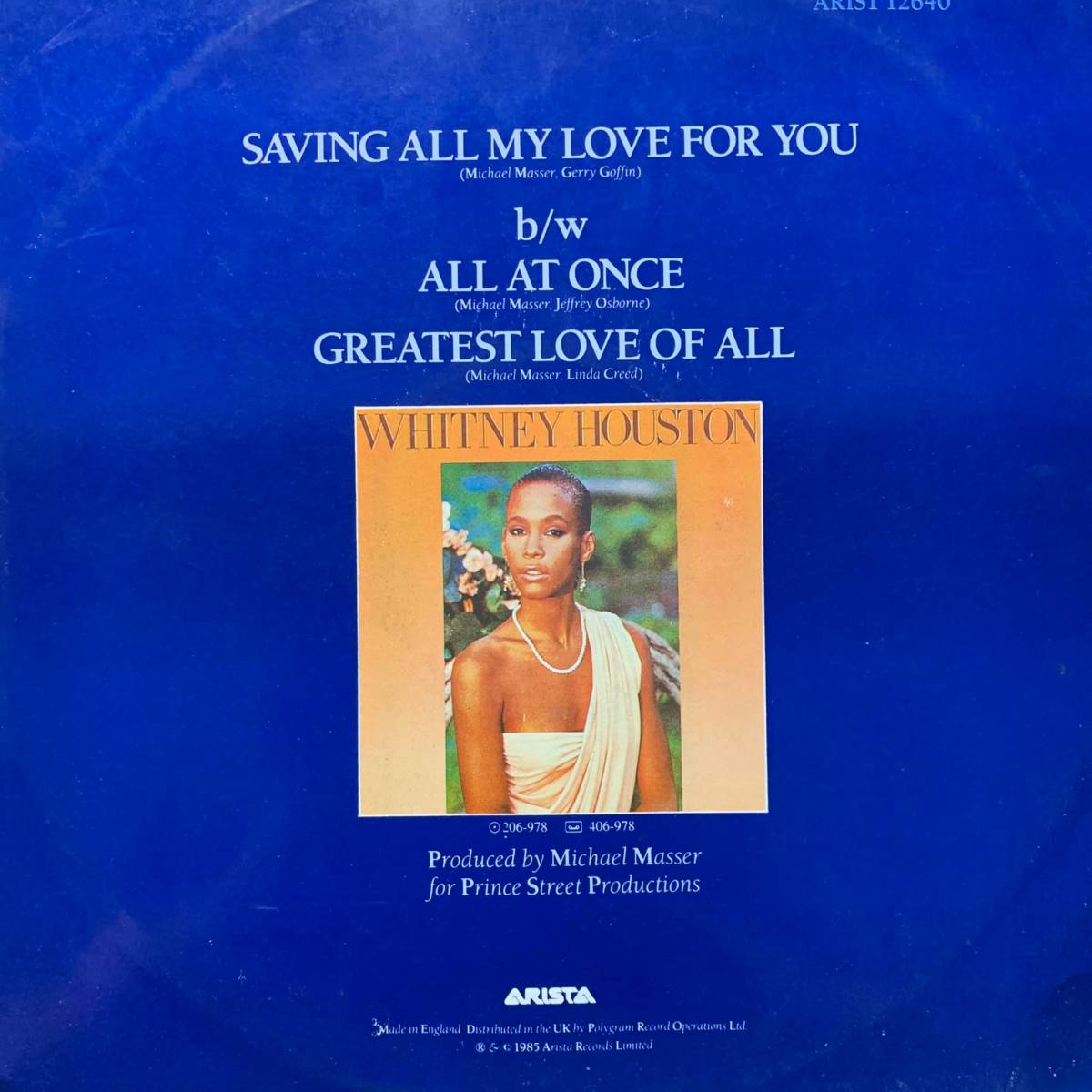 ◆ Whitney Houston - Saving All My Love For You /All At Once / Greatest Love Of All ◆12inch UK盤_画像2