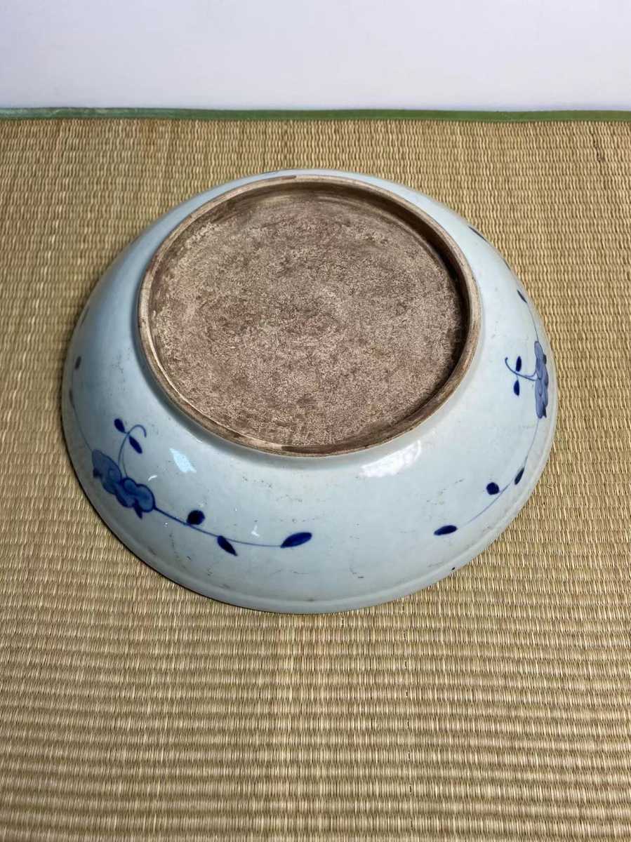 旧家蔵出清時代陶磁器古陶瓷青花龍紋大皿景徳鎮製骨董煎茶道具中国古玩