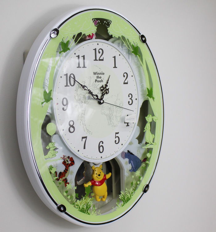 プーさん ディズニー 掛け時計 電波時計 からくり時計 ホワイト メロディ付き 贈り物 音量調節機能付き リズム時計