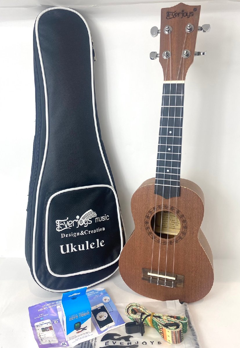 中古品 EVERJOYS Ukulele ウクレレ ケース付き 現状品お渡し H約54.5㎝ W最大18㎝ D約6.5㎝ コレクション コレクター マニア 楽器 S0653_画像1