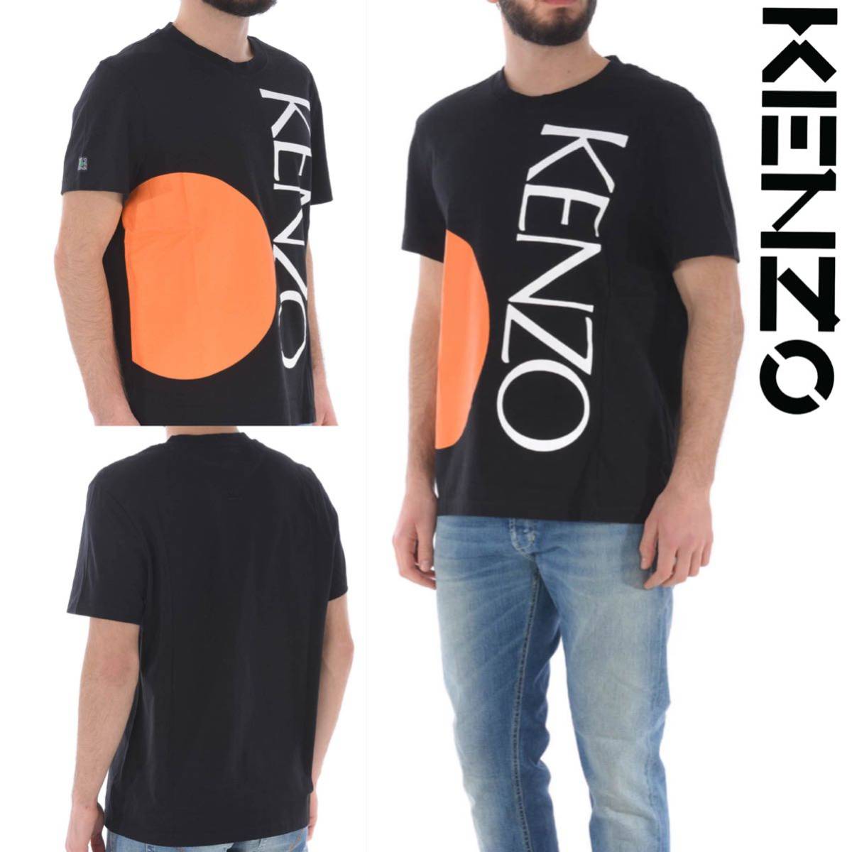 KENZO ケンゾー オレンジ　サイクル　ビッグロゴ Tシャツ コットン　プリント　ブラック　黒色　XS S