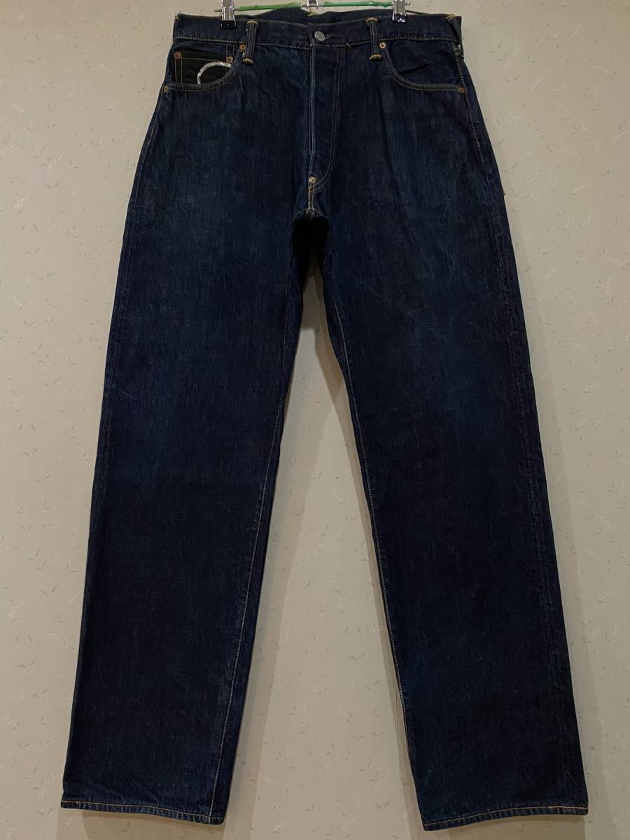 ※EVISU エヴィス エビス No2 LOT2001 スカルシルバー刺繍ピンクカモメペイントセルビッチデニム 日本製 濃紺 大きいサイズ 36 BJBB.H_画像2