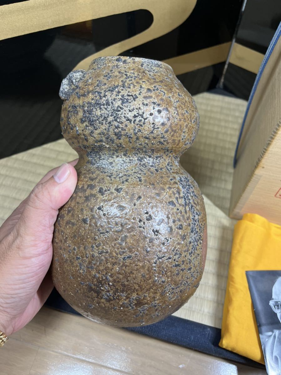 備前 人間国宝 藤原雄 擂座窯変花入 抜群の焼け 備前焼 識箱 工芸品 備前 人間国宝 藤原雄 擂座窯変花入 抜群の焼け 備前焼 識箱 工芸品