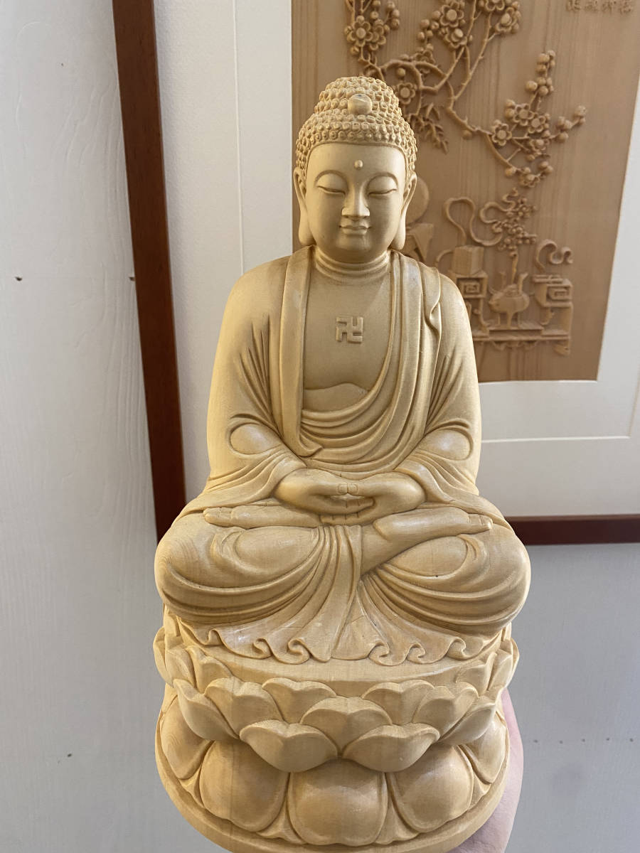 阿弥陀如来坐像 阿弥陀 阿弥陀如来 供養品 仏師彫り 木彫仏像 大型25cm美術品