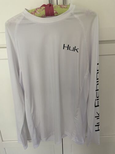 Huk Performance Fishing Long Sleeve Shirt Size Medium White Fish