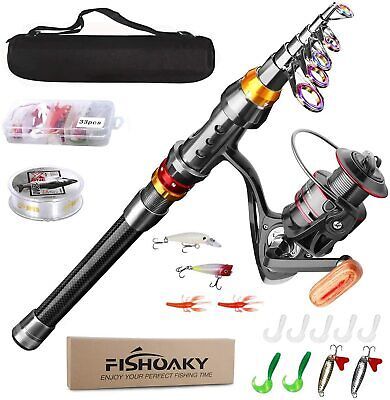 FISHOAKY Fishing Rod kit, Carbon Fiber Reel Combo Pole and Telescopic  Fishing 海外 即決 - スキル、知識