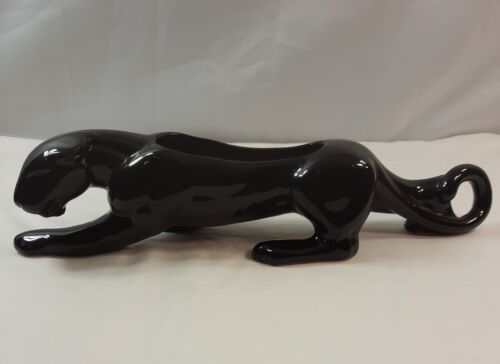 Vintage Mid Century Modern Glazed Ceramic Black Panther Planter excellent shape 海外 即決
