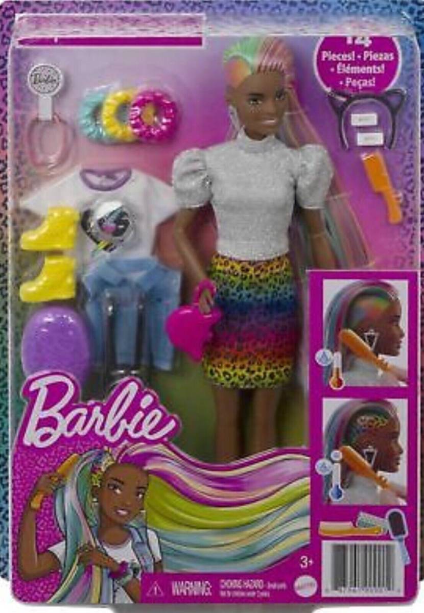 Barbie Leopard Rainbow Hair Doll (Brunette) with Color-Change