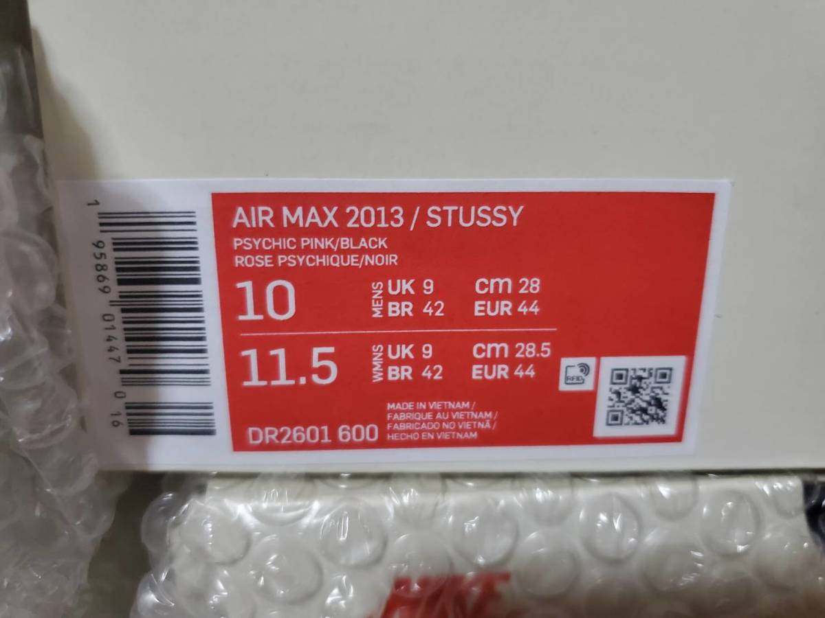 値下げ　サイズ：28.0　STUSSY x NIKE AIR MAX 2013 PSYCHIC PINK 未使用_画像3