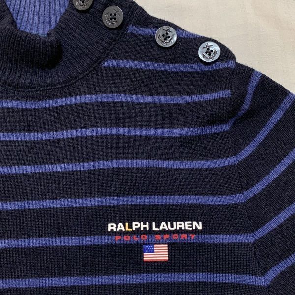 POLOSPORT Ralph Lauren * size L* high‐necked knitted cut and sewn / sweater * blue black border pattern impact 21 regular agency tag *v1-591