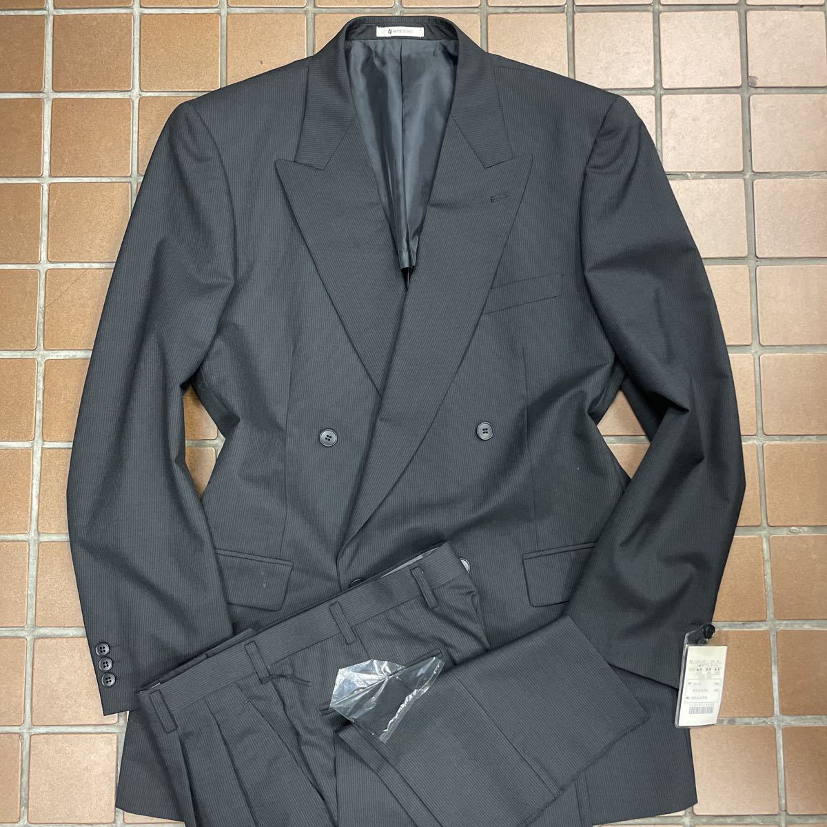 [ with translation ] big size * gentleman clothes . wide double-breasted suit / large size 4L A9/ black black /no- Benz 2 tuck * cheap .. . rarity ** scratch 