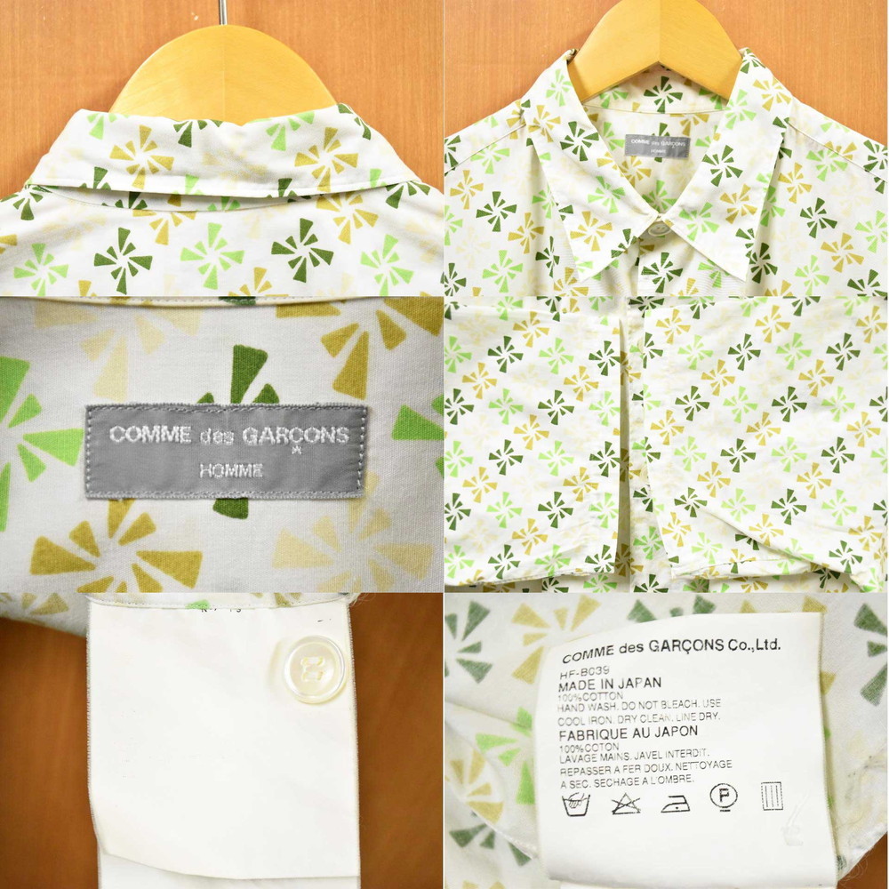 ヴィンテージ 80年代～90年代 日本製 コム・デ・ギャルソン オム 半袖シャツ ホワイトベース×総柄 メンズL相当(34926_画像3