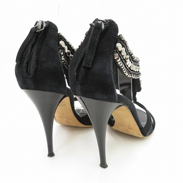 #sns ジュゼッペサノッティ GiuseppeZanotti サンダル 38 黒 ブラック スェード レザー ビジュー スタッズ レディース [487330]