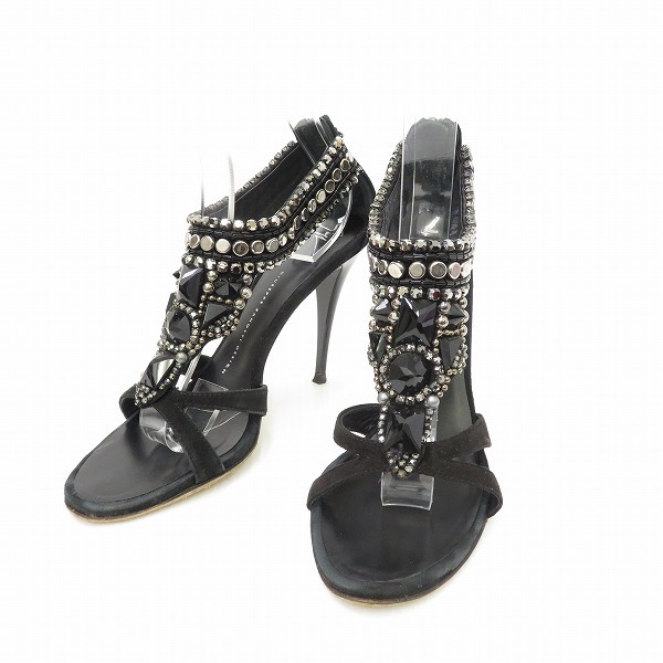 #snsjuzepe Sano tiGiuseppeZanotti сандалии 38 чёрный черный s.-do кожа biju- заклепки женский [487330]