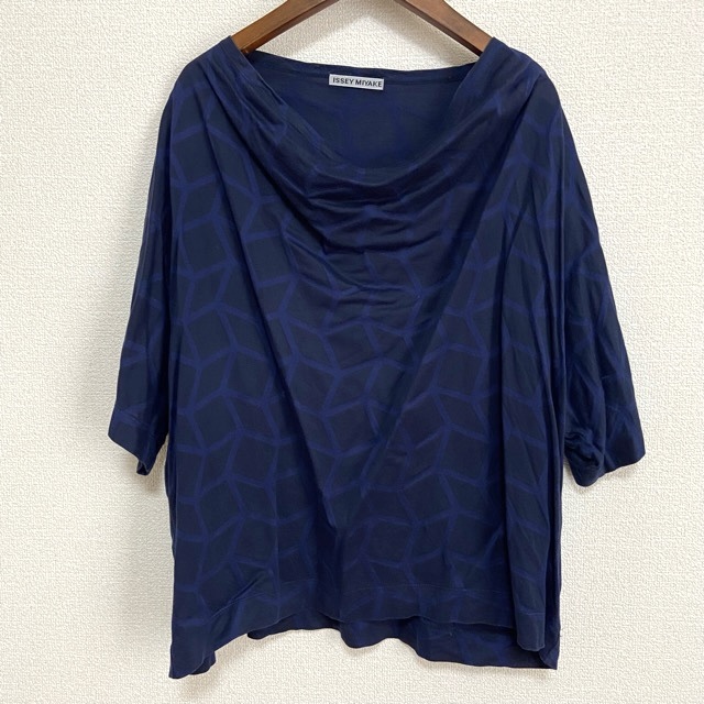 #spc イッセイミヤケ ISSEYMIYAKE カットソー Tシャツ 3 紺 変形 ドルマン レディース [740411]_画像1