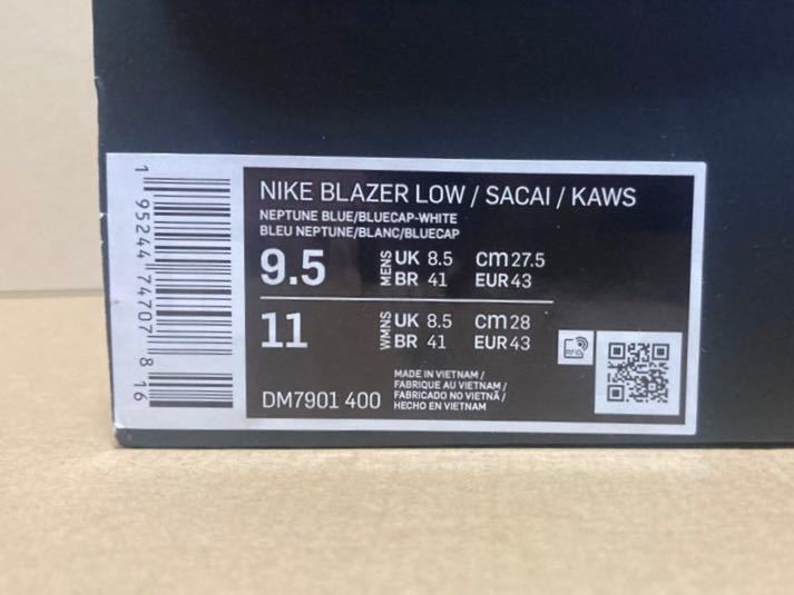 新品 NIKE BLAZER LOW/SACAI/KAWS NEPTUNE BLUE 27,5cm_画像7