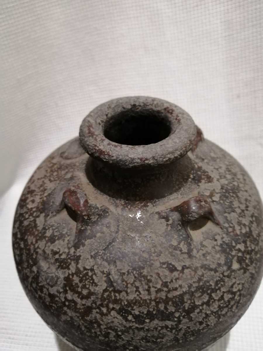 南蛮 鉄釉四耳瓶子 17世紀 インドネシア 高さ20㌢ 東南アジア 江戸