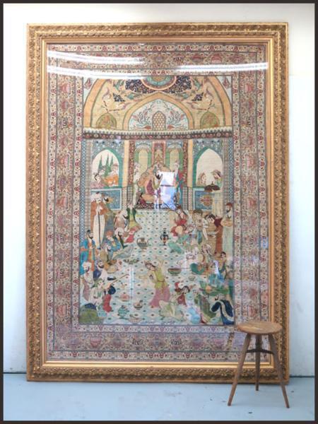 ◎引取限定 大判 ペルシャ絨毯 絵画絨毯 クム産 シルク 約142×204㎝ / イラン カーペット 美術絨毯
