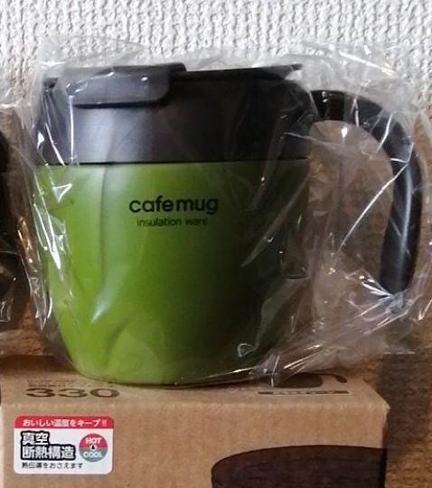 パール金属 カフェマグアンティーク マグカップ 330ml 新品 グラスグリーン HB-4034 真空蓋付 未使用品_画像1