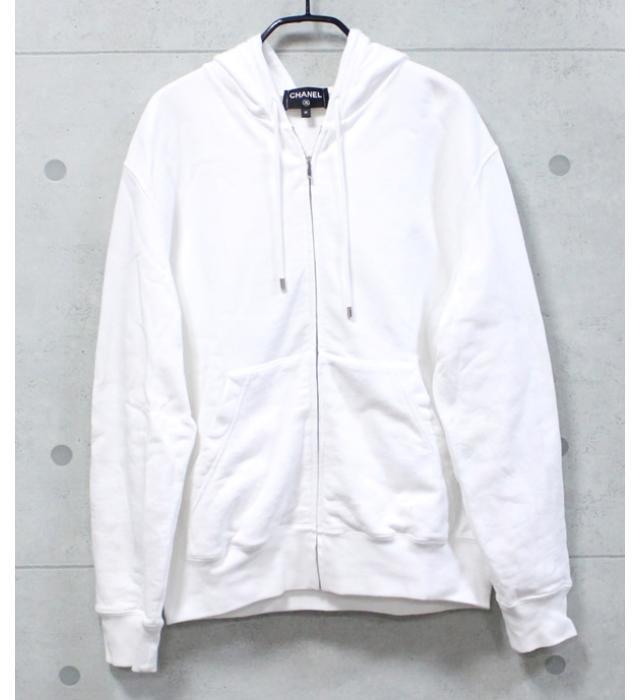 シャネル CHANEL 20SS 11398 size:M カメリア ココマーク ジップアップ 沸騰ブラドン STUSSY パーカー ジップアップ ボタンロゴ バックプリント レディース パーカー